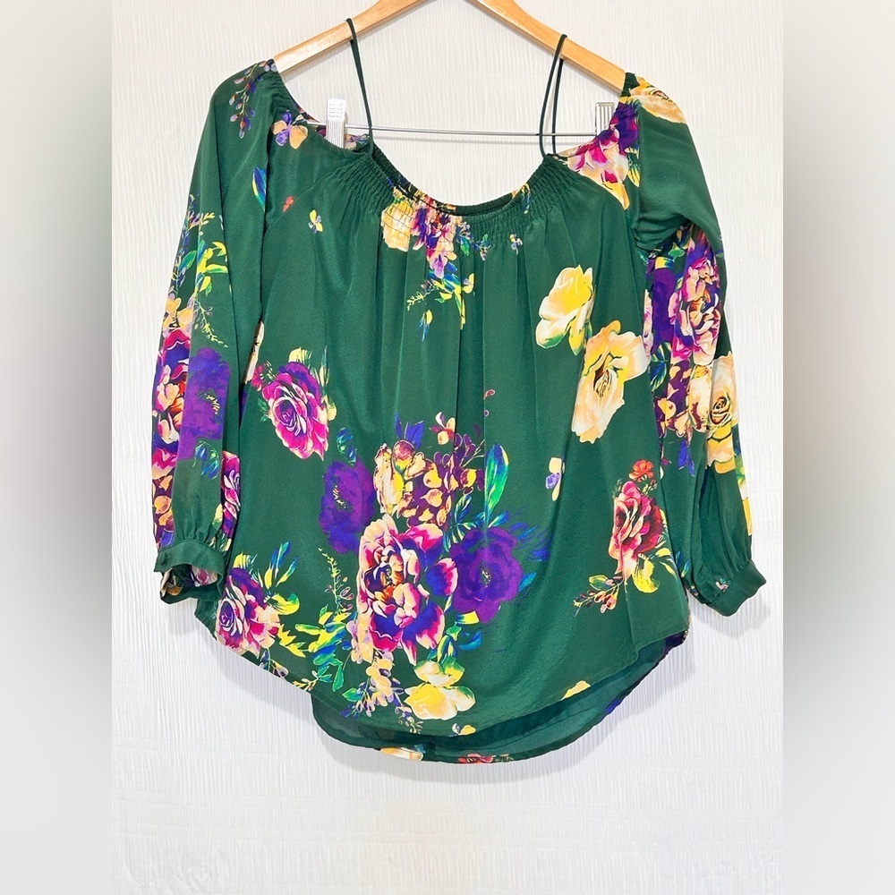 Anthropologie Maeve Green Long Sleeve Cut-Out Blouse - Picture 2 of 6